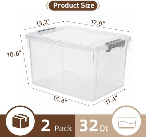 Citylife 2-Pack 32 QT Clear Plastic Storage Bins with Latching Lids - Image 2