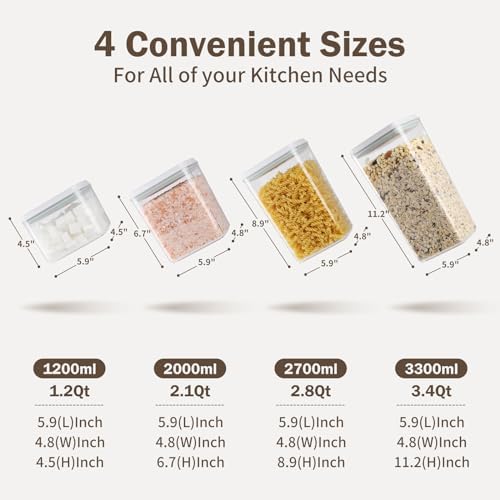 Melovom 8 Pcs Pop Food Storage Containers Airtight Food Storage Containers Set with Lids Kitchen Pantry Organization and Storage, 3.4Qt, 2.8Qt, 2.1Qt, 1.2Qt - Image 6