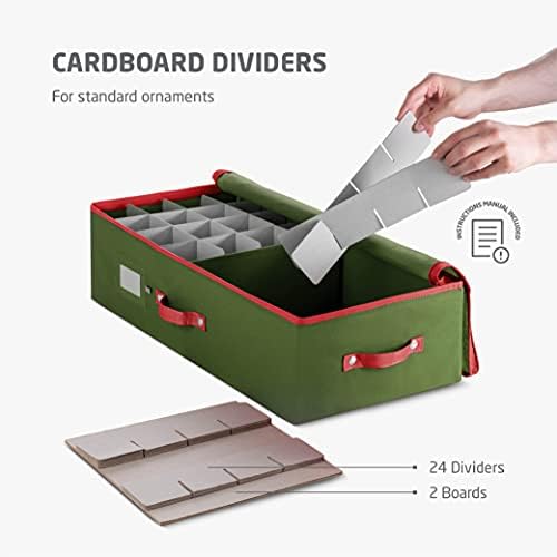 ZOBER Underbed Christmas Ornament Storage Box - Stores 64 3" Ornaments, With Dividers - Tear Proof 600D Oxford Fabric, Ornament Organizer Storage Box, Durable Christmas Containers Holder - Green - Image 4