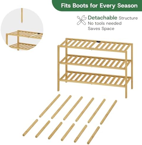 kiplant Tall Boot Rack Organizer - Bamboo Wood Boot Rack Shoe Rack for Entryway & Closet, Holds 6 Pair Tall Boots - Image 3