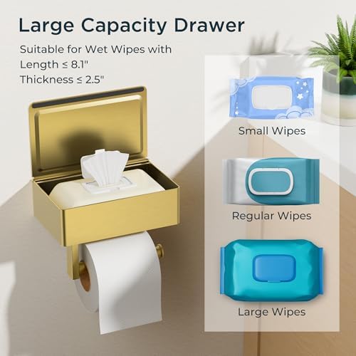 FORIOUS Toilet Paper Holder with Shelf, Wall-Mounted Modern Wipes Dispenser - Image 6