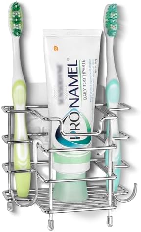 Linkidea Self-Adhesive Toothbrush Holder, 3-Slot Stainless Steel Stand by Linkidea