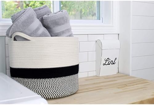 AuldHome Design Farmhouse Enamelware Lint Holder Bin; Distressed White Laundry Room Decor - Image 4