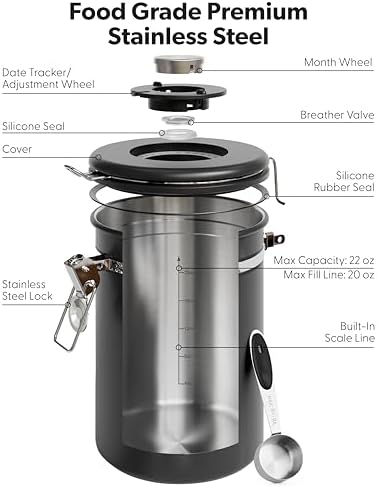 Veken Coffee Canister with Window, Airtight Stainless Steel Container, 22OZ - Image 6