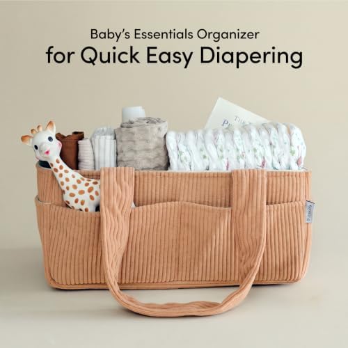 PUTSKA Baby Diaper Caddy Organizer, Nursery Basket, Terracotta Corduroy - Image 2