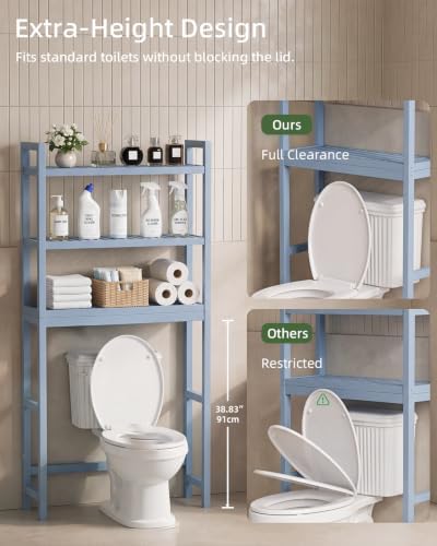 SMIBUY Bathroom Storage Shelf, Bamboo Over-The-Toilet Organizer Rack, Freestanding Toilet Space Saver with 3-Tier Adjustable Shelves (Grey) - Image 5