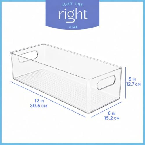 Plastic Food Storage 4 Pack Clear Container Bin with Handles for Organizing Kitchen, Pantry, Refrigerator, Freezer, Pantry, Cabinet, Closet, Bathroom. 12”x6”x5” - Image 3