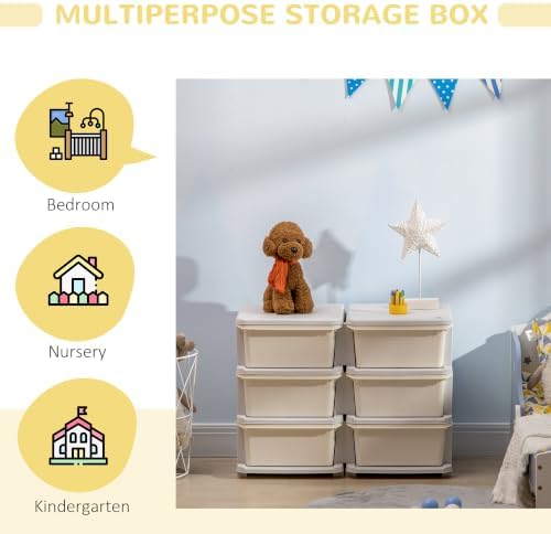 Qaba 6 Drawers Kids Storage Unit 3 Tier Toy Organizers Cream White - Image 5