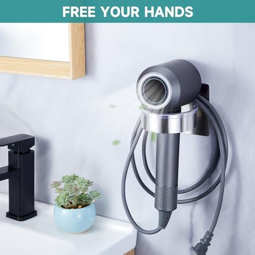 Hair Dryer Holder Wall Mount, Blow Dryer Holder Wall, Adhesive Hair Dryer Hanger, Blow Dryer Organizer, Hair Tools Organizer for Bathroom Salon Barber Shop Hotel (Silver) - Image 4