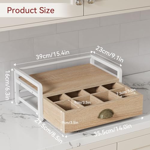 IBUYKE Tea Bag Organizer for Countertop,2 Tier Tea Box Organizer with Drawer,Wood Tea Bag Holder with Metal Frame,Tea Station Organizer for Kitchen Cabinet,Coffee Station,Office,Natural UTCJ004R - Image 7