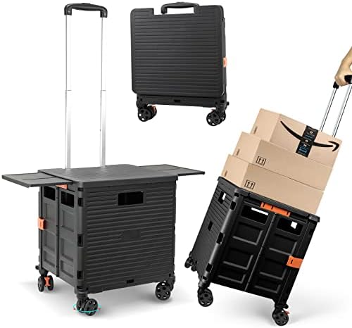 Foldable Utility Cart Folding Portable Rolling Crate with Magnetic Extended Lid,360°Rotate Wheels,176LBS Load Capacity,Heavy Duty Durable Dolly Cart for Teacher Tourist Shopping Office Outdoor by ZIYOULANG