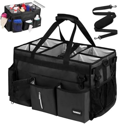 Large Cleaning Caddy For Cleaning Supplies,Cleaning Bag With Waist Belt & Shoulder Straps, Detachable Divider,Cleaning Supply Caddy For Housekeepers & Cleaners by TWINDLE