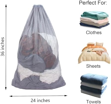 2 Pack Mesh Laundry Bags 24 x 36 Inches Drawstring Bag Grey - Image 2