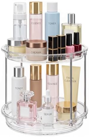 Rotating Makeup Organizer for Vanity, Skincare Holder with 2 Tier Tray by Lulltou