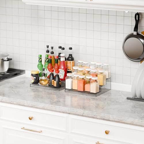 Yieach 3 Tier Clear Acrylic Spice Rack Organizer for Cabinet and Pantry Shelf - 10.3″L x 9.4″W Tiered Spice Rack & Holder,Step Shelves for Vitamin,Medicine Bottle,Jar,Can,Condiment,Seasoning Shelf - Image 2