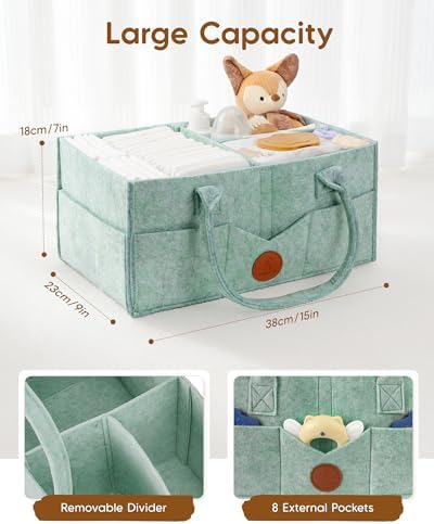 Maliton Felt Diaper Caddy Organizer for Changing Table - Large, Green - Image 4
