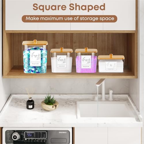 COAZEX 4 Pack Clear Laundry Pods Container & Dryer Sheet Holder,Bamboo Lids - Image 4