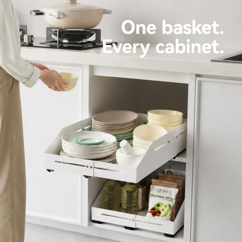 Pull Out Cabinet Organizer 15.8"-23"D&10"-16"W Raised Walls White - Image 7