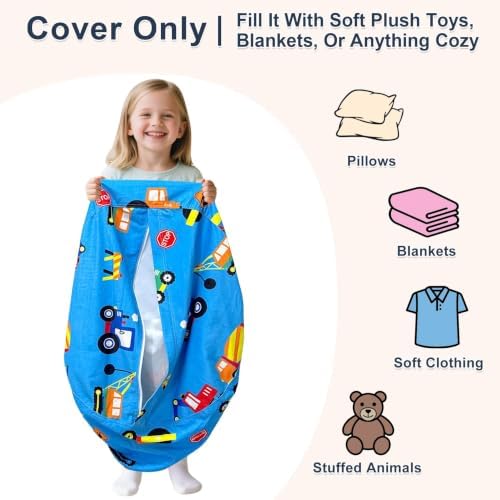 Lukeight Stuffed Animal Storage Bean Bag Chair Cover for Kids, Velvet Plush Toy Organizer Seat, Cover Only, No Filling Included, Long YKK Zipper, Side Pocket, X-Large 30"D x 18"H - Image 2