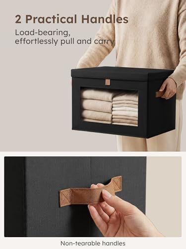 Homsorout Medium Fabric Storage Bins - Closet Shelf Organizer with Open Window, 2 Pack Closet Baskets for Shelves, Stackable Decorative Boxes for Home, Dorm, Black, 13.7" x 9.8” x 9.8" - Image 4