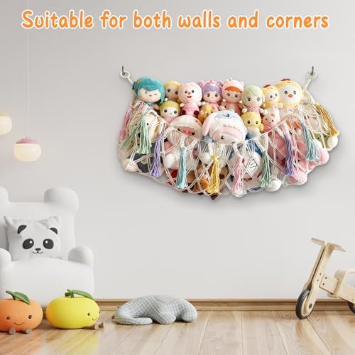 Bohemian Stuffed Animal Hammock, 51" Large Toy Storage Net for Plush Toys, Kids Room & Nursery Wall Hanging Organizer, Macrame Corner Storage, Baby Girl Room Decor Gift. - Image 2