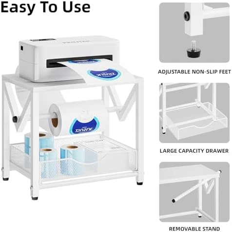 Marbrasse Label Holder for Rolls and Fanfold Labels, Wood Label Printer Holder with Drawer, Shipping Label Stand for Thermal Printer, Sticker Roll Holder for Home, Office, Small Business, Wood White - Image 3