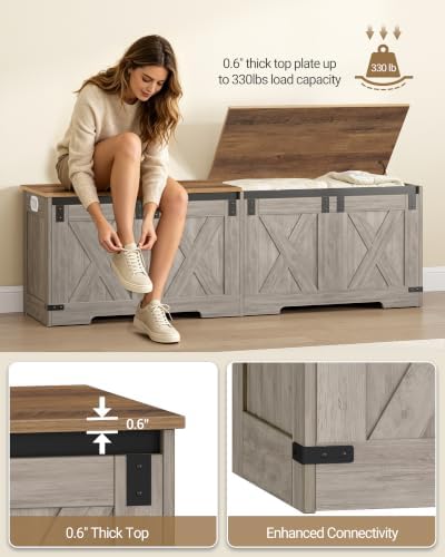 Hzuaneri 59 inches Farmhouse Storage Chest and Bench | 70 Gal | 330lb Seat - Image 5
