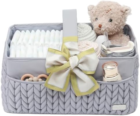 Luxurious Baby Diaper Caddy, Nursery Storage Basket for Newborn Boy and Girl, Travel Baby Basket for Diapers Baby Wipes, Organizer Tote Bag Storage Bin, Baby Shower Gifts (light gray) by LUKJOJO