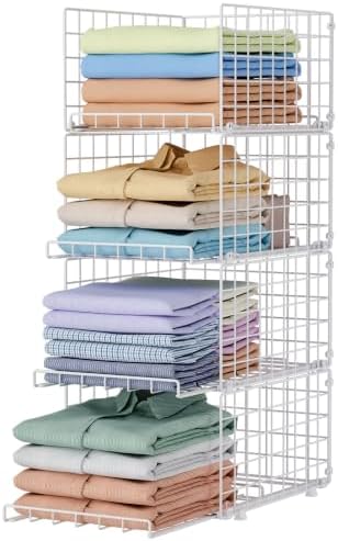 Yociyoga 4-Tier Stackable Closet Storage Shelves, Pull-Out Closet Shelf and Storage Basket Anti-Tipping, Space-Saving Clothes Storage Drawer for Closet System, Wardrobe, Bedroom & Dorm, White by FollowWithYociyogaTogether