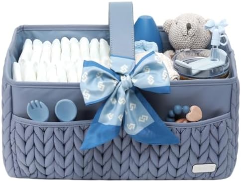 Luxurious Baby Diaper Caddy, Nursery Storage Basket for Newborn Essentials, Travel Baby Basket for Diapers Baby Wipes, Organizer Tote Bag Storage Bin, Baby Shower Gifts(ash blue) by LUKJOJO
