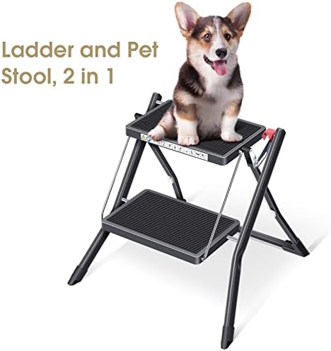 KINGRACK Folding Step Ladder, 2 Step Foldable Step Stool with Handle,Black - Image 6