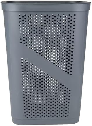 Mind Reader 60L Slim Laundry Hamper, Clothes Basket, Lid, Ventilated, Plastic, Set of 2, Gray - Image 5