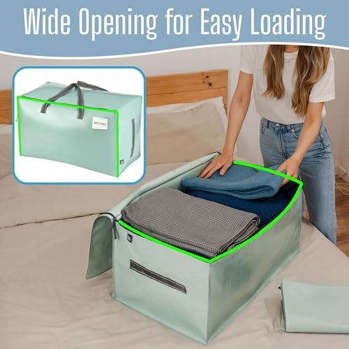 VENO 4 Pack Extra Large Heavy Duty Moving Bags with Wide Opening & Reinforced Handles, Reusable Storage Tote Bags with Strong Zippers for Clothes, College Dorm Essentials & Moving Supplies - Image 2