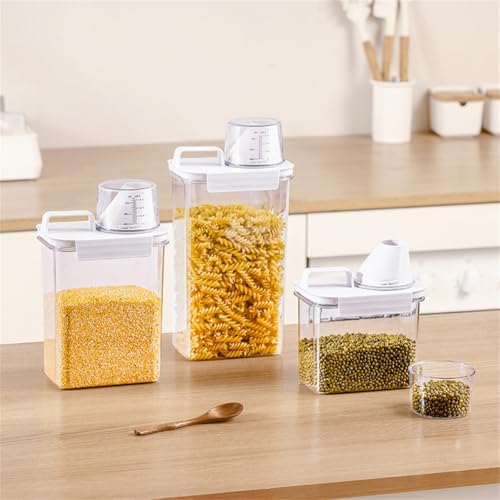2Pcs Rice Dispenser Storage Containers, 1.1L Small Rice Bucket with Measuring Cup & Pour Spout, Kitchen Plastic Airtight Container for Cereal, Grain, Flour, Sugar, Oatmeal, Dry Pet Dog Food - Image 3