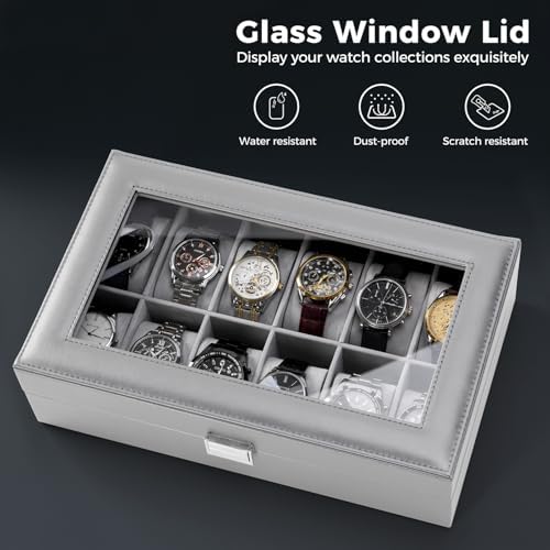 ProCase Watch Box Organizer, 12 Slot Watch Display Case, Grey - Image 3