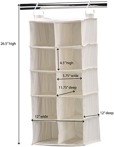 Household Essentials 311344 10 Pocket Hanging Shoe Storage Organizer for Closets | Natural Canvas - Image 3