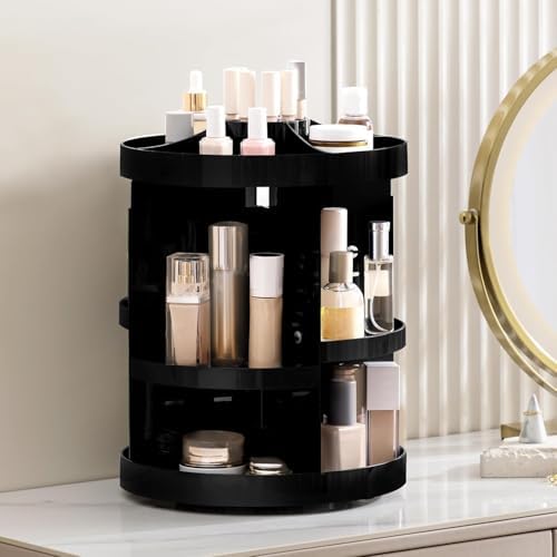 HBlife Extra Large 360 Rotating Makeup Organizer Adjustable Carousel Large Capacity Revolving Perfume Organizer Skincare Organizers Cosmetic Storage Spinning Holder for Vanity, Black - Image 5