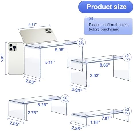 Acrylic Risers 8 Pcs (2 Sets), Clear Display Stands, 4 Sizes - Image 2