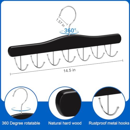 Belt Hanger for Closet, Holds Up to 42 Belts, Sturdy Wooden Belt Rack with 14 Hooks, Space-Saving Belt and Tie Organizer for Closet Storage - Image 2