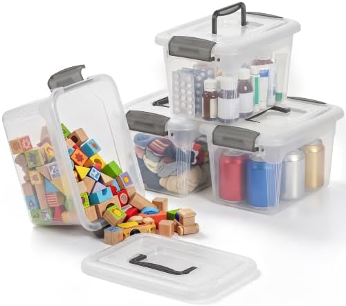 Citylife 4 Packs 6 QT Storage Bins with Lids Clear Plastic Bins with Grey Handle Stackable Storage Containers for Organizing by CITYLIFEHomeOrganization