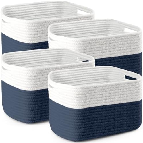 4 Pack Storage Baskets for Organizing, 13''Lx11''Wx8''H Woven Baskets for Storage Toys, Towels, Books, and Clothes, Cotton Rope Basket for Shelves with Handle by Unknown