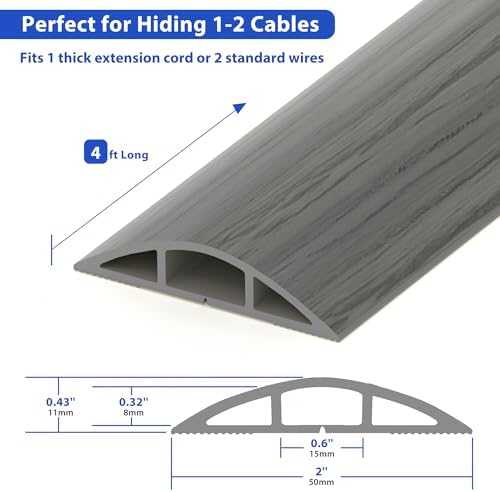 ZhiYo 4ft Floor Cord Cover, Cable Cavity 0.6" W x 0.32" H, Grey Wood - Image 2