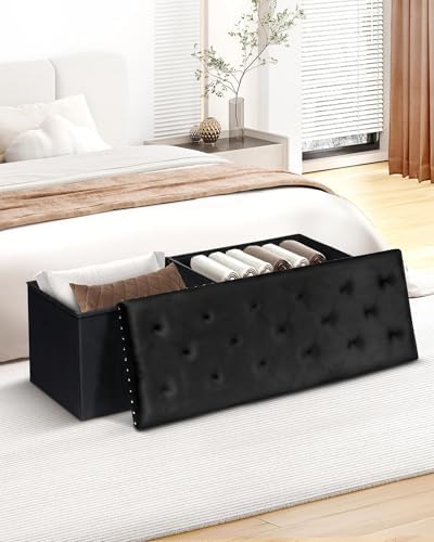 B FSOBEIIALEO Storage Ottoman Bench, 43" Velvet Ottoman with Storage, Black - Image 2