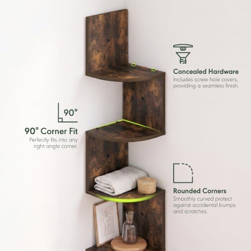 Furinno Rossi 5-Tier Corner Floating Book Shelves for Wall, Amber Pine - Image 5