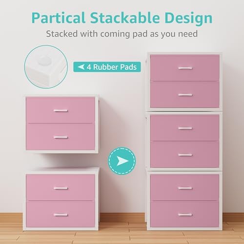BOLUO Stackable Closet Drawers for Clothes Organizers and Storage Fabric Pink 2 Drawer Dresser for Bedroom 2 Packs Modern Large - Image 5
