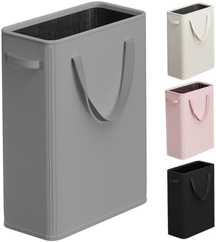 Optish 50L Slim Laundry Hamper, Small Laundry Hamper With Handles, Narrow Laundry Basket for Dorm, Bedroom, Living Room, Collapsible Laundry Basket, Grey by Optish