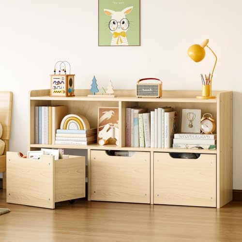 EXPERLAM Solid Wood Kids Toy Storage Organizer with 3 Drawers & 2 Cubes by EXPERLAM