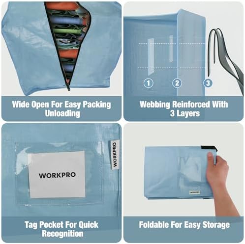 WORKPRO 6 Pack Extra Large Moving Bags with Backpack Straps & Handles - Image 5
