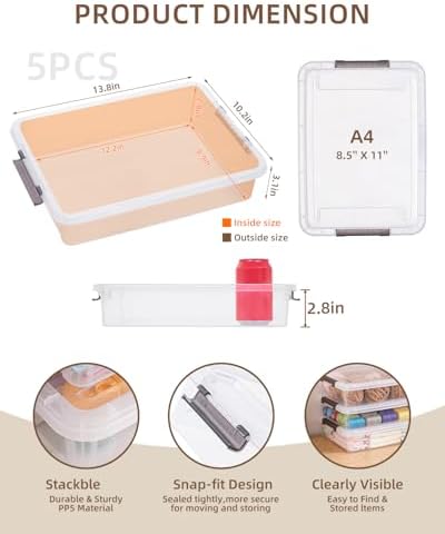 Storage Bins with Lids,6 Quart Clear Sensory Bins,Plastic Bins for Arts Crafts Organizers,Stackable Storage Containers for Home, Office, School, and Scrapbook Clear White,5 Packs - Image 4