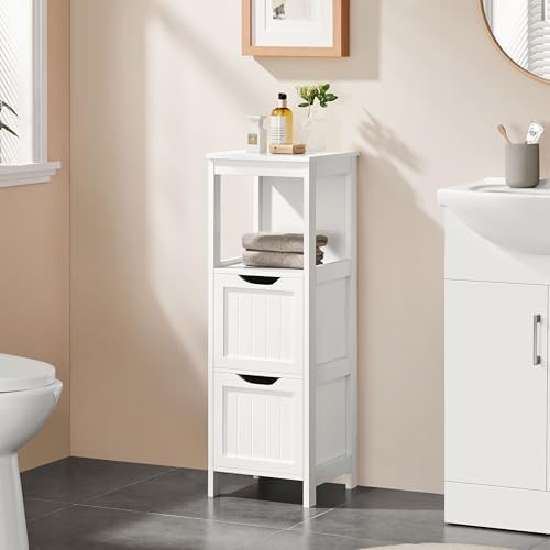 Yaheetech Small Bathroom Storage Cabinet with 2 Drawers & Open Shelf, White - Image 2